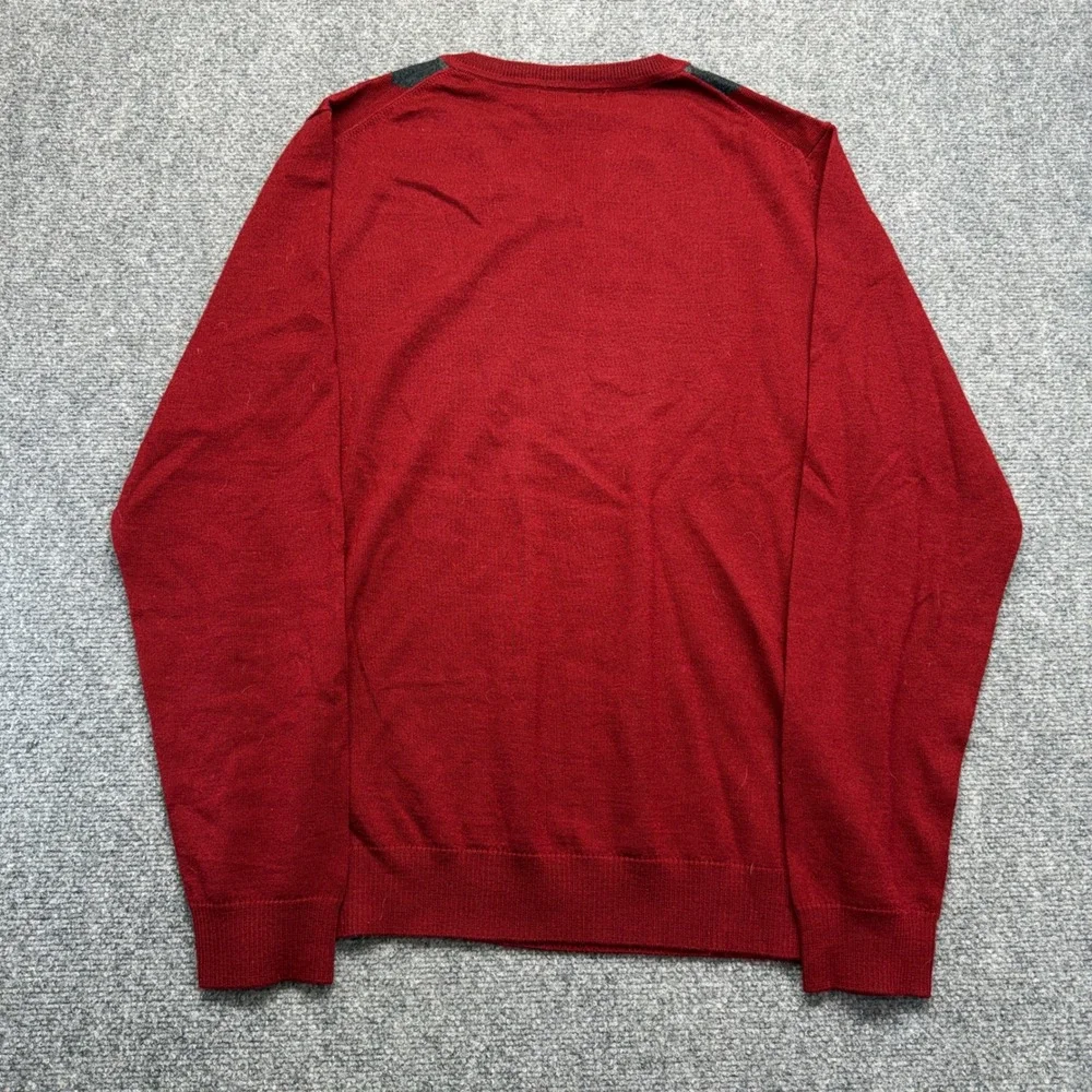 Apt 9 Mens XL Red Argyle V-Neck Sweater Gray White Pattern Knit Pullover